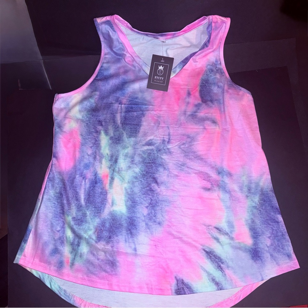 Vibrant Tie-Dye Tank Top in Pink and Blue Women’s XL